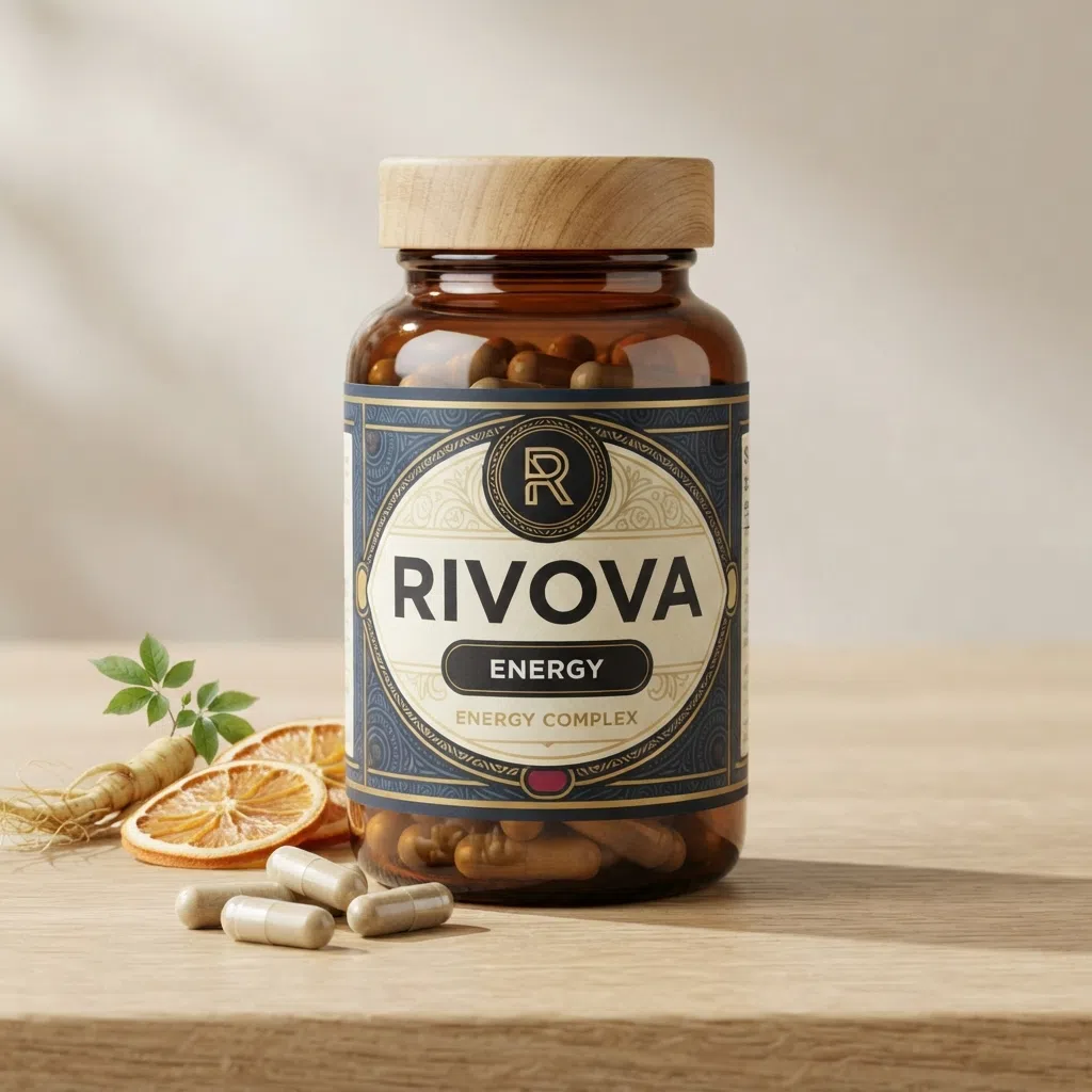 Rivova Energy Complex amber glass bottle